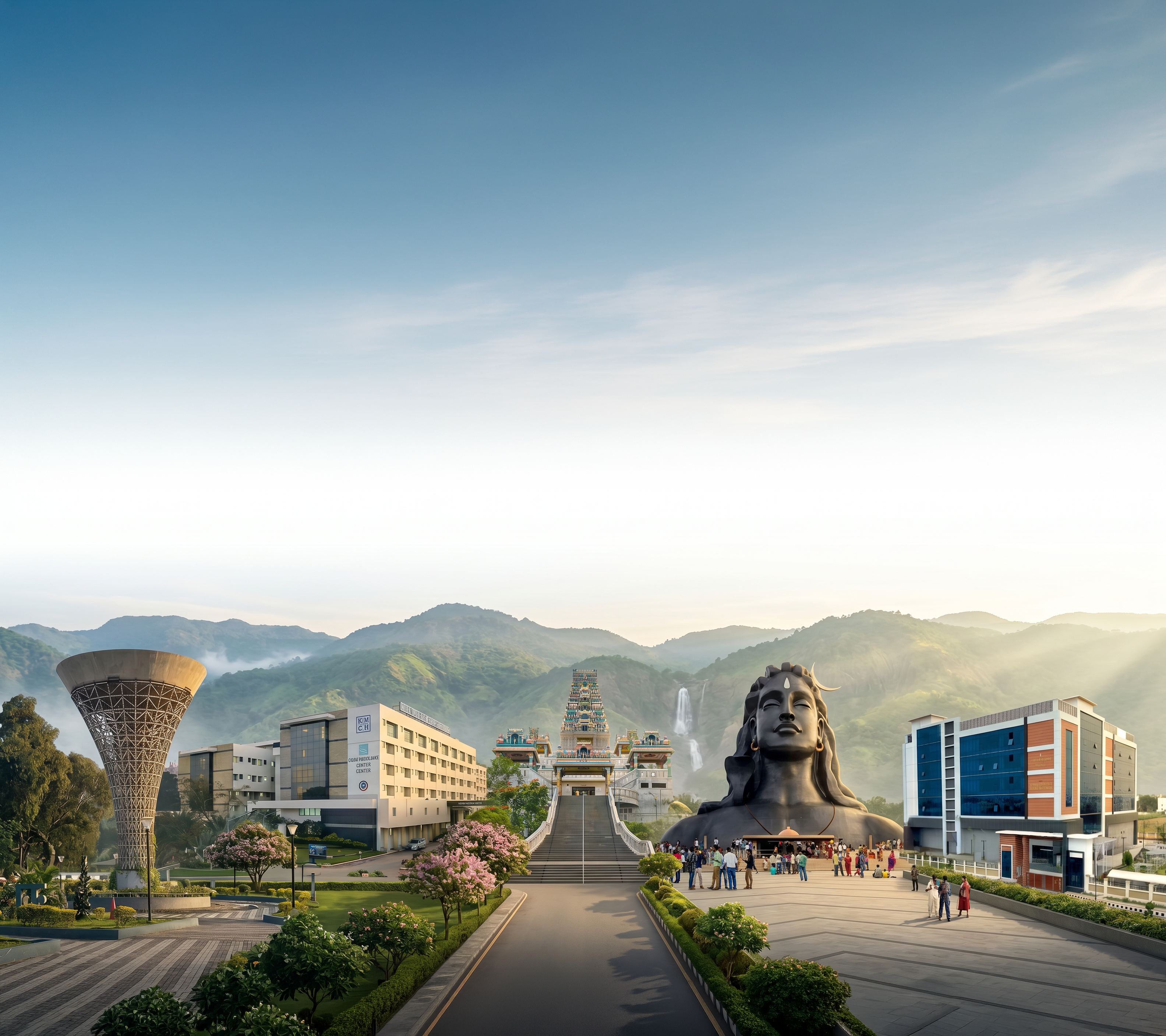 Coimbatore landmarks — KMCH, the Marudhamalai temple, Adiyogi and the Western Ghats